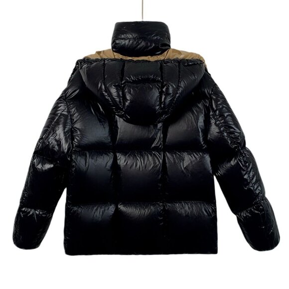Moncler Black & Tan Hooded Down Puffer Jacket With Logo Patch - Picture 2 of 8